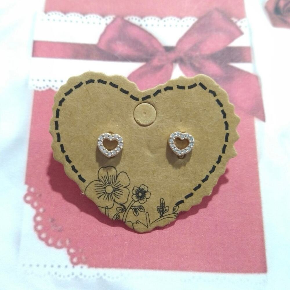 ALE Rose Gold over 925 Sterling Silver Heart Stud Earrings Paved CZ Posts